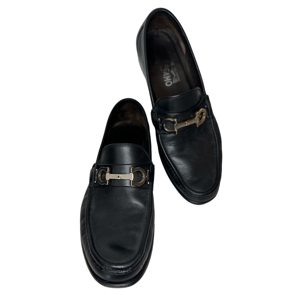 Salvatore Ferragamo Gancini-Bit Leather Loafers Black Men’s 8.5